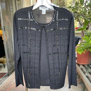 ALFRED DUNNER black sequin and beaded dressy cardigan